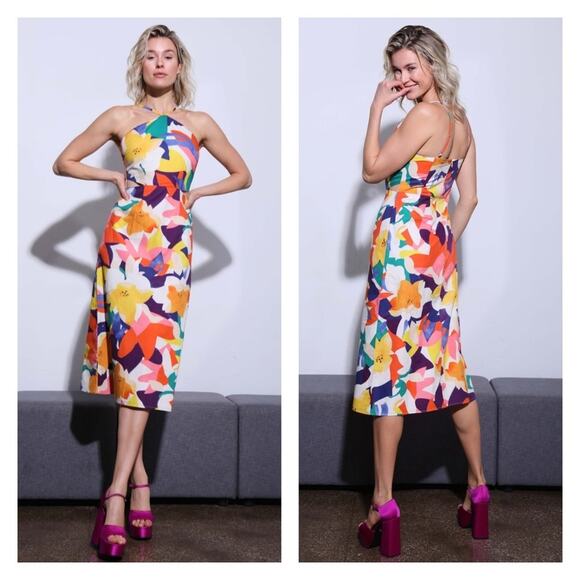 Walter Baker Hemali Midriff Cutout Dress In Citrus Canopy Size 10 - Picture 1 of 14